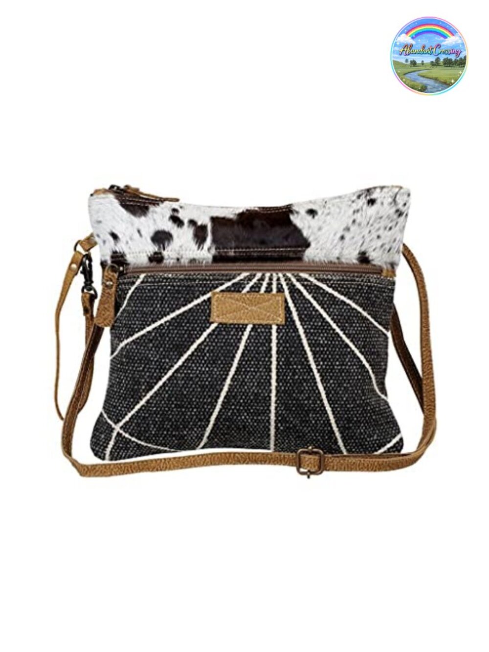 Cow Print Crossbody Bag with Genuine Leather Strap